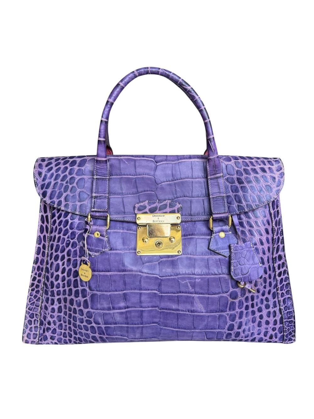 Rare Dooney & Bourke Alto Vintage Large Satchel Crocodile Embossed Leather Italy - Picture 3 of 15